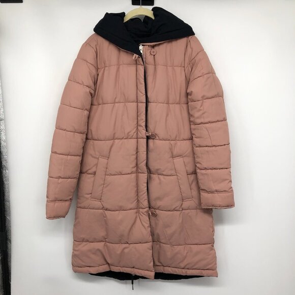 Pink and Navy Reversible  Puffer Parka Coat size ~L - Picture 2 of 16